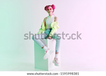 woman with beautiful hair in blue jeans model