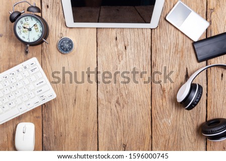 Office desk wood table of Business workplace and business objects Copy space for your text