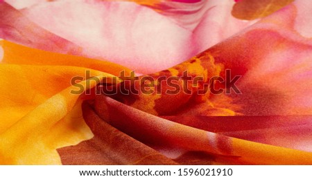 Texture, background, pattern, postcard, silk fabric, female color scarf with yellow red-brown colors. The gorgeous design is based on attractive background images. You will be the best