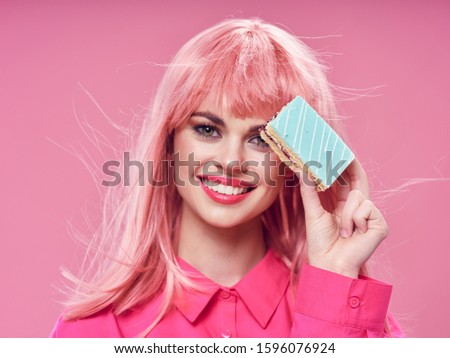 Beautiful woman charm pink hair sweets fun smile luxury