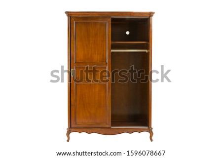 brown wooden wardrobe with two doors on a white background Royalty-Free Stock Photo #1596078667