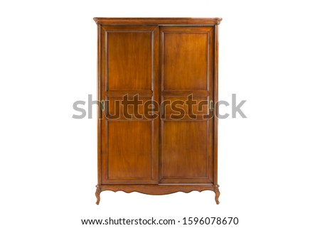 brown wooden wardrobe with two doors on a white background Royalty-Free Stock Photo #1596078670