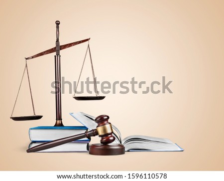 Justice Scales and books and wooden gavel . Justice concept