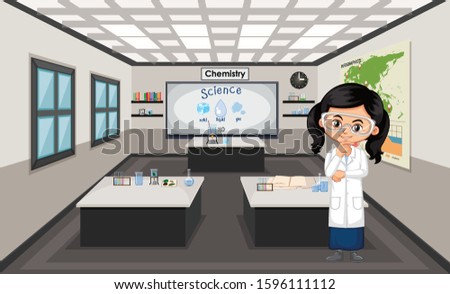 Scientist standing in the science classroom illustration