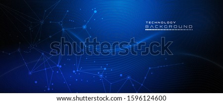 Vector illustration molecule,Connected lines with dots,technology on blue background. Abstract internet network connection design for web site.Digital data,communication,science and futuristic concept Royalty-Free Stock Photo #1596124600