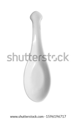 White ceramic spoon for Japanese food isolated on white background, vintage Japanese spoon