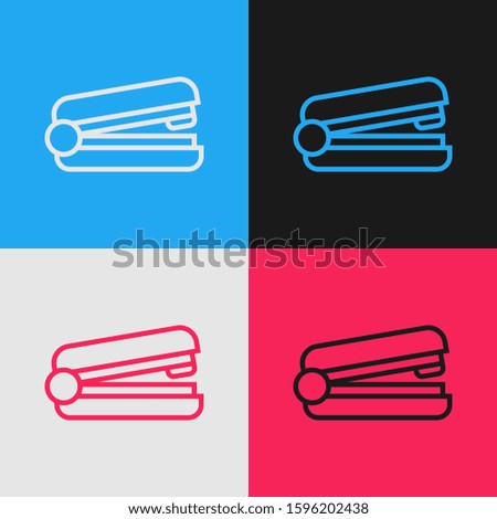 Color line Office stapler icon isolated on color background. Stapler, staple, paper, cardboard, office equipment. Vintage style drawing. 
