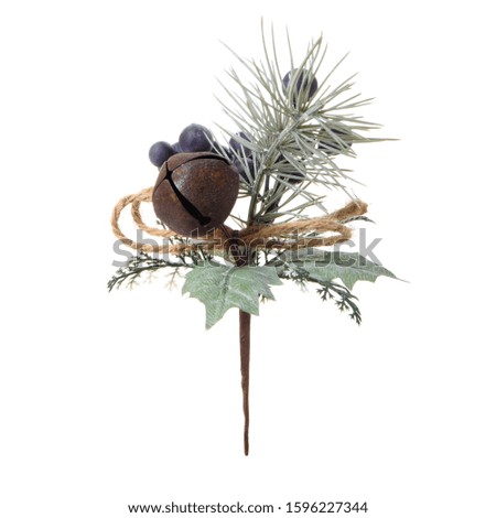 A sprig of Christmas holiday decoration on a white background.