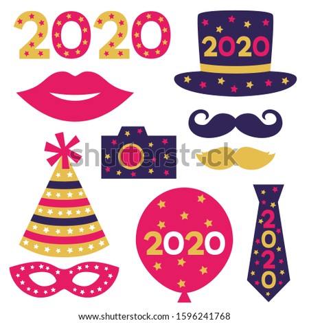 New Year 2020 party props, vector set