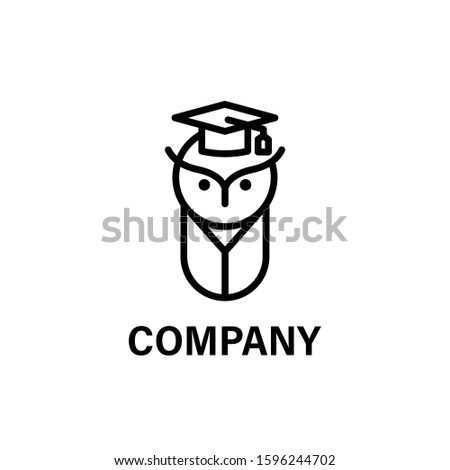 Owl in graduation cap on linear icon. Education. Thin line illustration. School. Emblem of wisdom and knowledge. Contour symbol. Raster isolated outline drawing