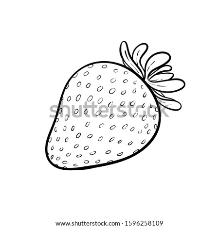 Beautiful cartoon black and white outline strawberry, symbol of summer. design for holiday greeting card and invitation of seasonal summer holidays, beach parties, tourism and travel
