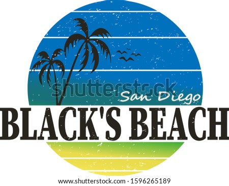 Surfing artwork. Black's beach San Diego California. T-shirt apparel print graphics. Original graphic Tee