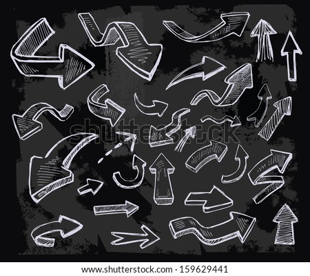 vector hand drawn arrows icons set on chalkboard