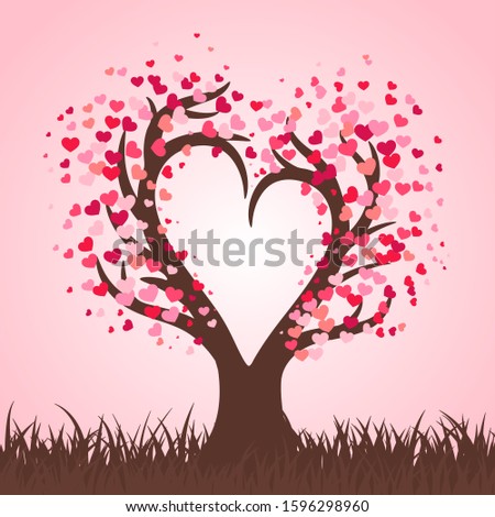 Heart tree on the day of love. The tree of love that is growing on Valentine's Day.