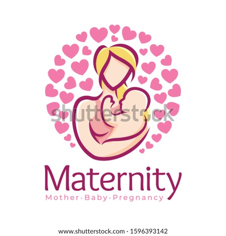 Maternity logo design template, pregnancy mother and baby symbol or icon
