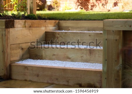 Garden Wooden Sleeper Steps Landscaping Royalty-Free Stock Photo #1596456919