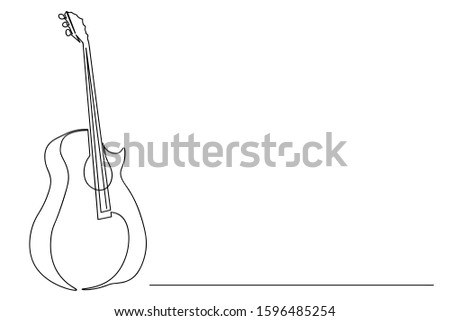 Continuous line instruments, guitars, music, design simplicity. Hand-drawn style