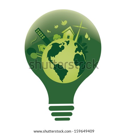 a green lightbulb with our planet inside it 