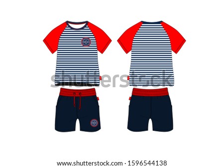 Boy kids t shirt short jersey set wear apparel template pattern textile teenager infant child fashion vector design sport clothes uniform nautical style
