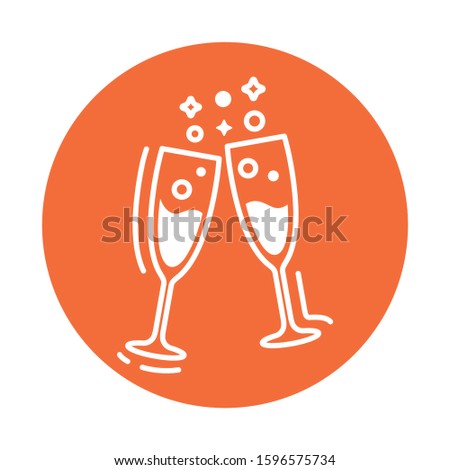 Glasses of champagne line color icon. Celebration of the festive event. Sign for web page, mobile app, banner, social media. Vector clipart, illustration template. Editable stroke.