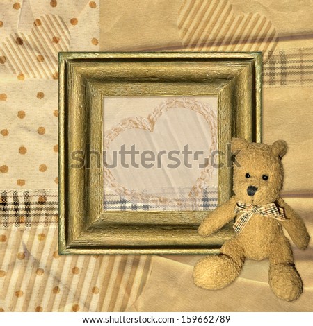 Vintage background with frame and Teddy.  Raster image.