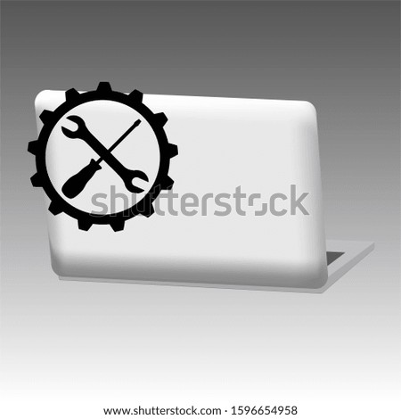 Computer icon with wrench and screwdriver on screen. Computer repair services, settings