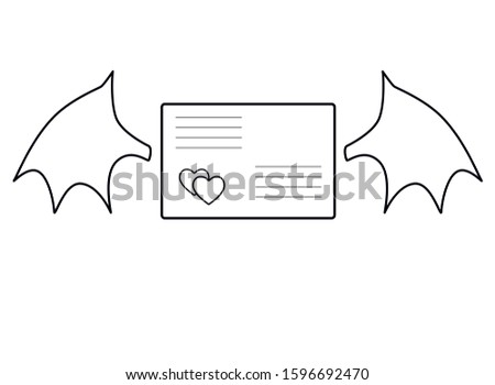Envelope with wings - a love note, a letter from a loved one, Valentine - vector linear picture for coloring. Outline.