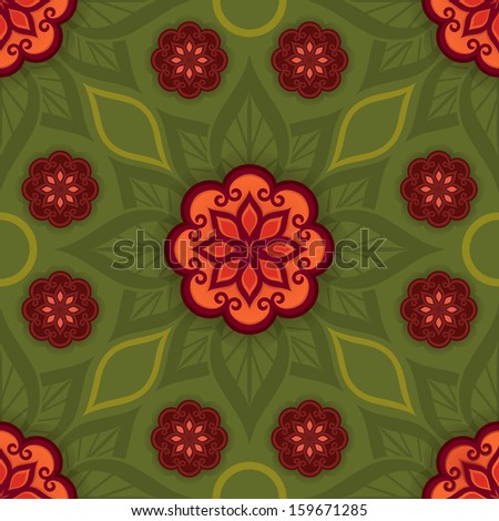 Seamless green floral vector wallpaper pattern.
