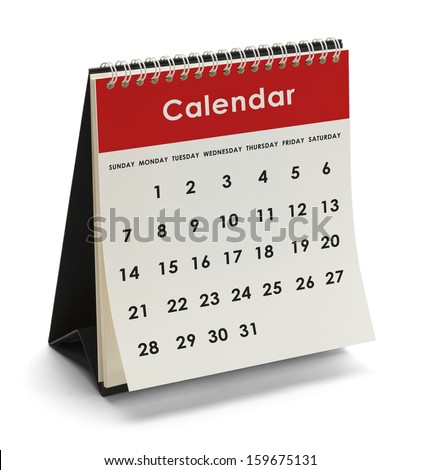 Generic Calendar With Days and Dates Isolated on White Background.