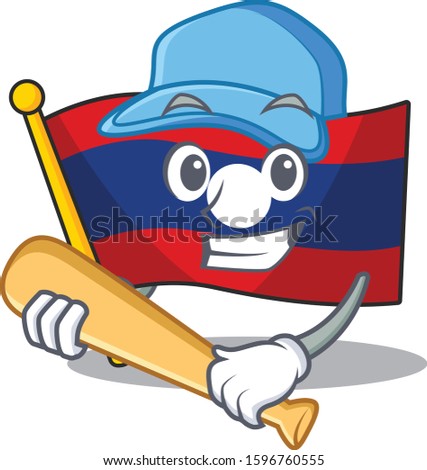 Cool flag laos Scroll cartoon character design with baseball