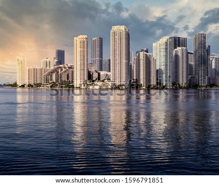 Miami Skyline at Sunset Viewed from Over the Ocean