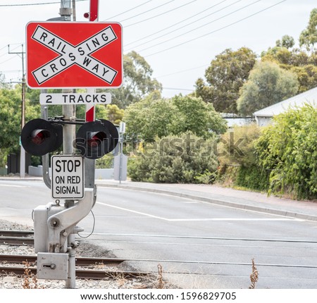 Train crossing and signs, in Adelaide, South Australia