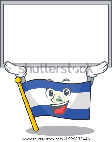 Happy cartoon character flag nicaragua Scroll raised up board