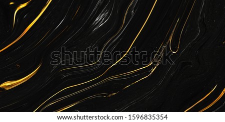 Monocolor alcohol ink marbling raster background. Liquid waves and stains. Black and gold abstract fluid art. Acrylic and oil paint flow monochrome contemporary backdrop, black marble with golden vein Royalty-Free Stock Photo #1596835354