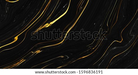 Monocolor alcohol ink marbling raster background. Liquid waves and stains. Black and gold abstract fluid art. Acrylic and oil paint flow monochrome contemporary backdrop, black marble with golden vein