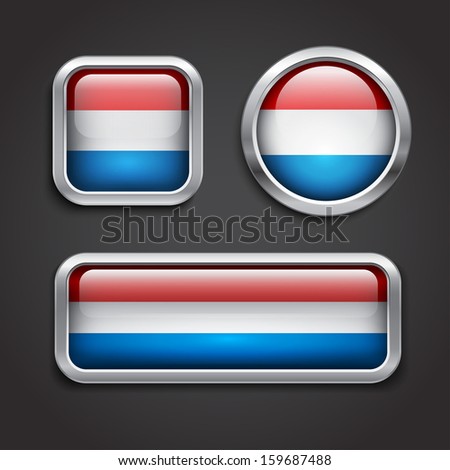 Set of Luxembourg flag glass buttons, vector illustration