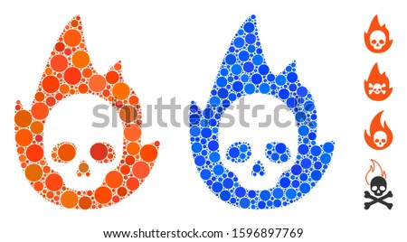Mortal flame composition of filled circles in various sizes and color tones, based on mortal flame icon. Vector filled circles are composed into blue composition.