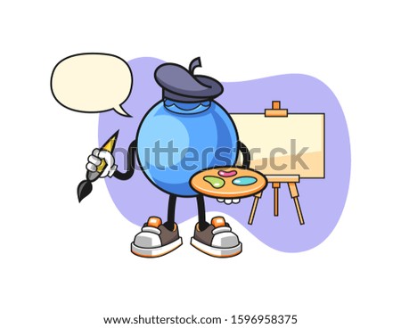 Blueberry artist with speech bubble cartoon. Mascot Character vector.