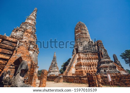 Ruins of the old city of Ayutthaya in Wat Chai Watthanaram, Ayutthaya Historical Park, must-see tourist attraction, declared a UNESCO World Heritage Site, Thailand.