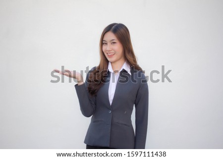 portrait of thai adult office girl show hand