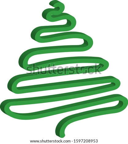 Christmas green tree - contour 3 d vector. Symbol - abstract illustration, template for holiday card.