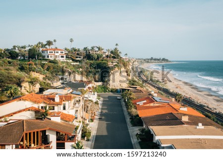 View of houses and beach in San Clemente, California Royalty-Free Stock Photo #1597213240