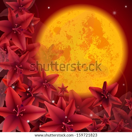 illustration of red flowers, background, vector clip-art
