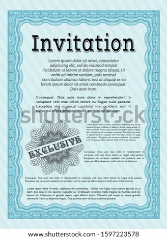 Light blue Retro invitation. Printer friendly. Excellent design. Detailed. 