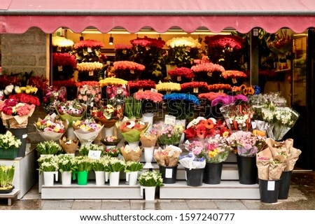 Florist shop on the street corner. Royalty-Free Stock Photo #1597240777