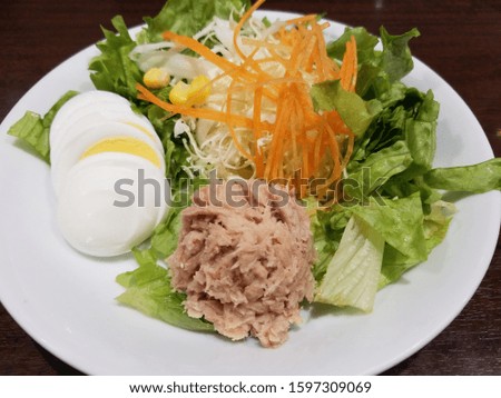 Fresh salad with tuna and boiled egg.