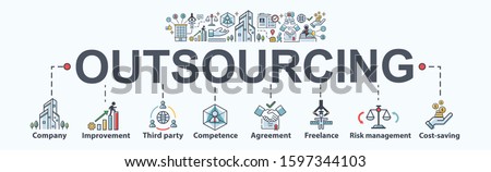 Outsourcing banner web icon for business working and company, Improvement, Third party, Competence, freelance, Risk management and cost saving. Minimal vector infographic. Royalty-Free Stock Photo #1597344103