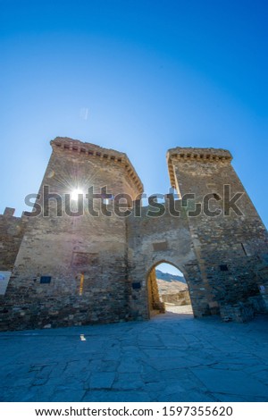 Photos of the Crimean peninsula, Sudak fortress, also called Genoese rock, the fortress was built in 212 by Alans, Khazars or Byzantines, Padishah-Jami Mosque, Museum-Reserve Sudak Fortress Royalty-Free Stock Photo #1597355620