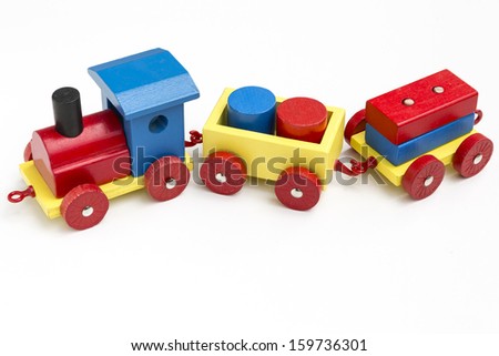 A wooden toy train for children.