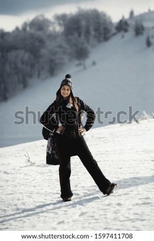 healthy way of life, winter holidays, woman in the mountains